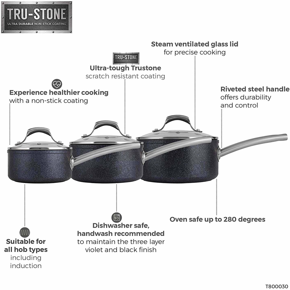 Tower TruStone 3 Piece Black Forged Aluminium Non-Stick Saucepan Set Image 9