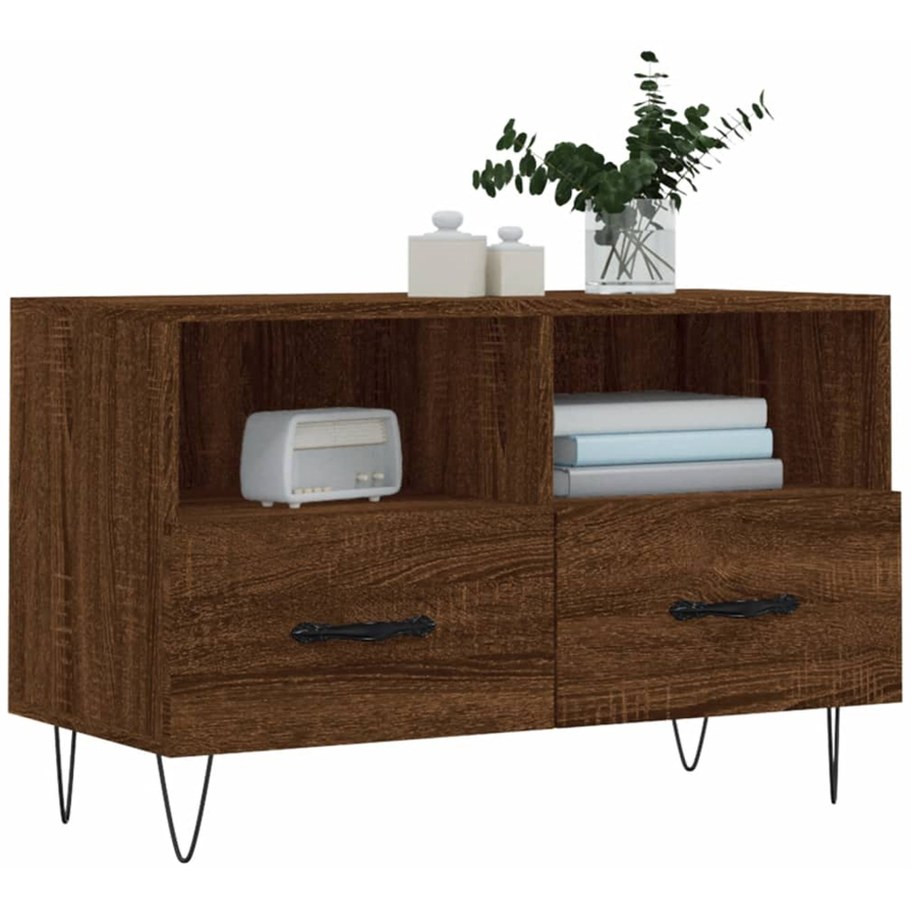 vidaXL 2 Drawer 2 Shelf Brown Oak TV Cabinet Image 3