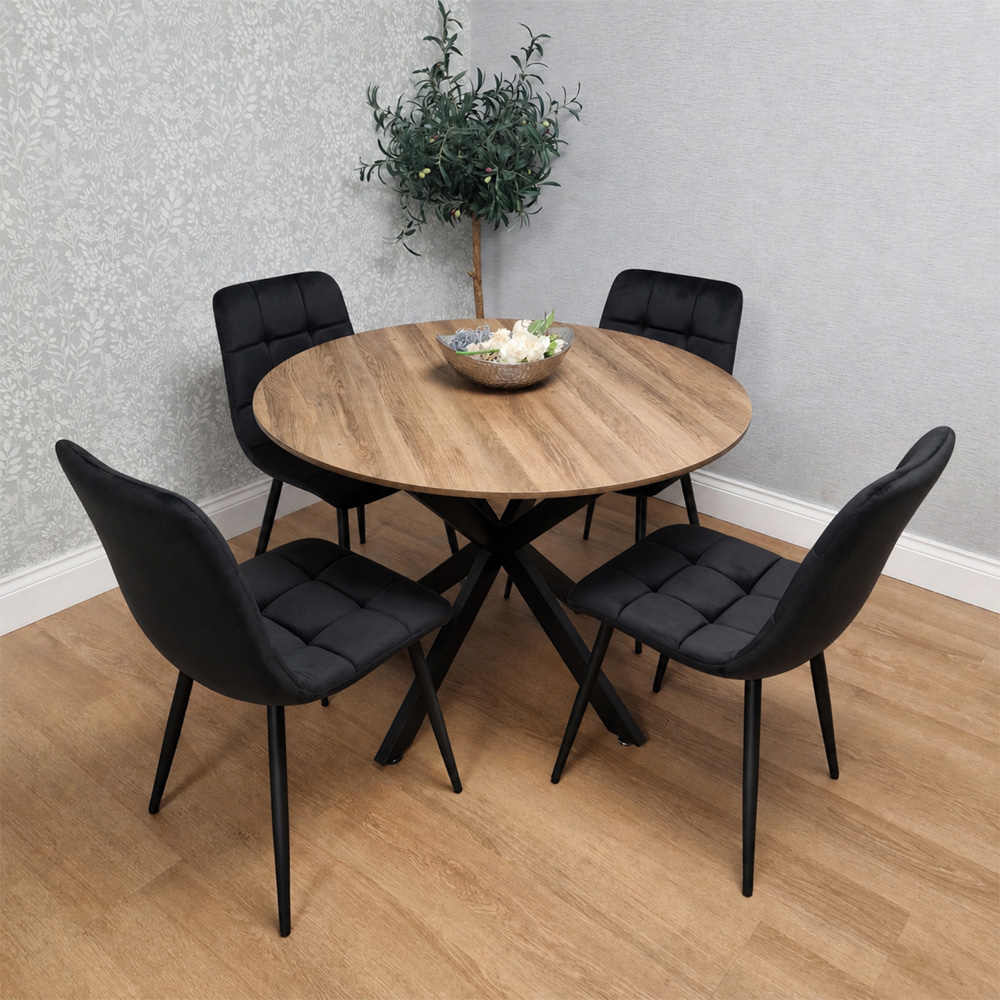 Kosy Koala 4 Seater Wood Effect Velvet Round Dining Set Black Image 5
