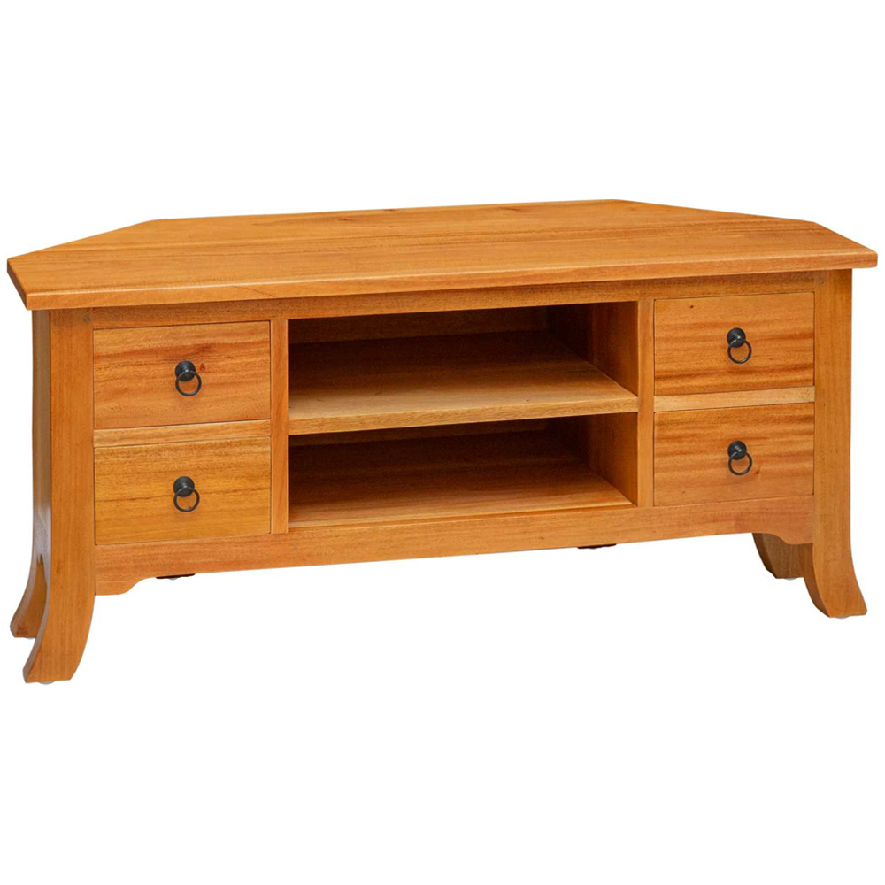 vidaXL 4 Drawer 2 Shelf Natural Solid Mahogany Wood TV Cabinet Image 2