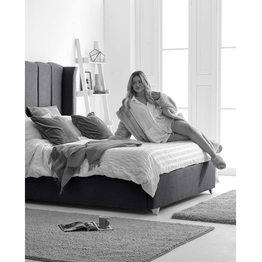 Eleganza Pablo King Size Coal Grampian Fabric Bed Frame with Winged Headboard Image 3