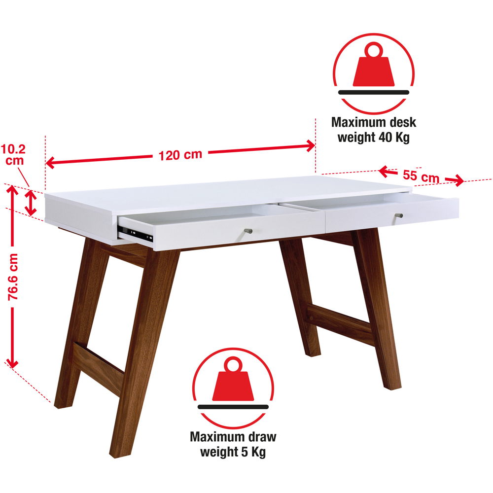 TTAP Florence White and Walnut Effect 2 Drawer Office Computer Desk Image 8
