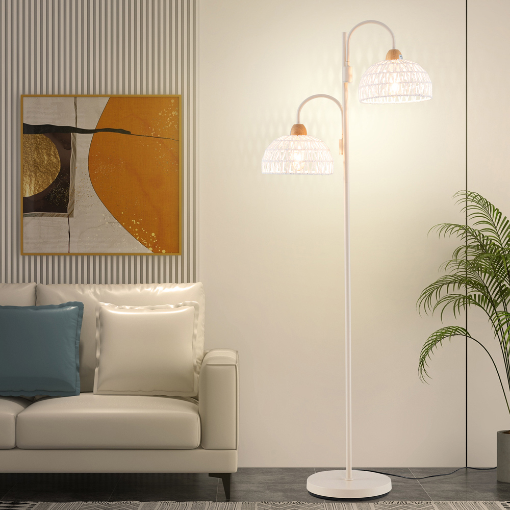 Costway 2 Light White Woven Shade Floor Lamp with Foot Switch Image 2