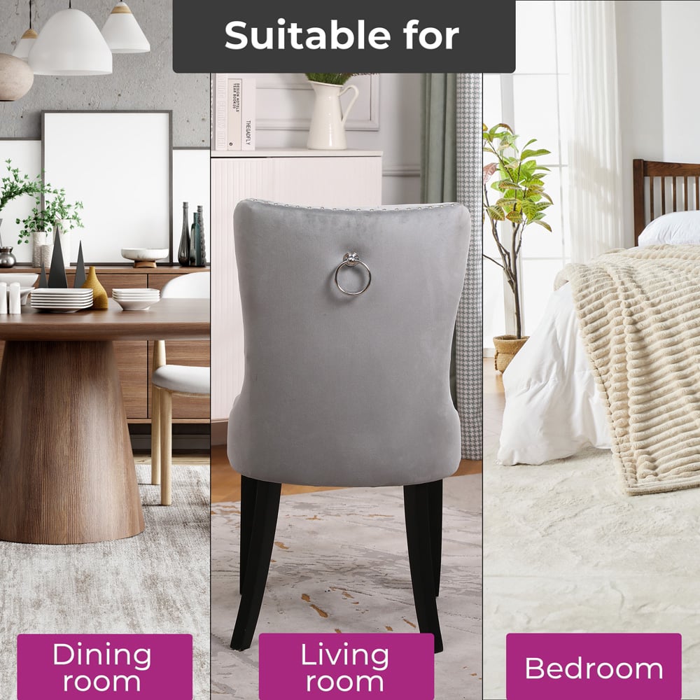 Neo Set of 2 Grey Studded Velvet Dining Chair Image 6