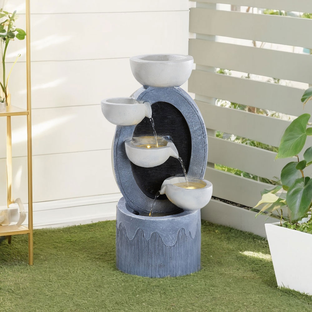 Living and Home 4 Tier LED Solar Powered Cascading Bowl Outdoor Water Fountain Image 5