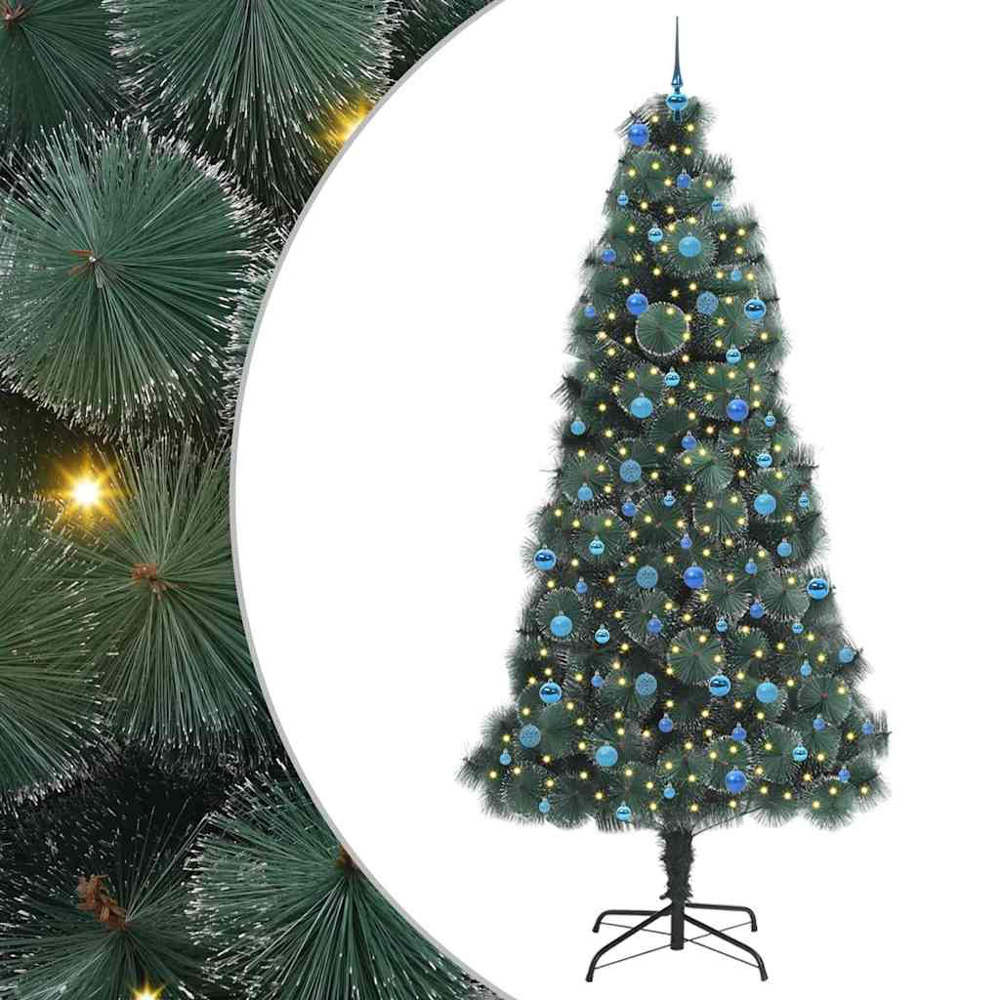 vidaXL Pre-Lit Blue Baubles Green Artificial Christmas Tree 8ft Image 2