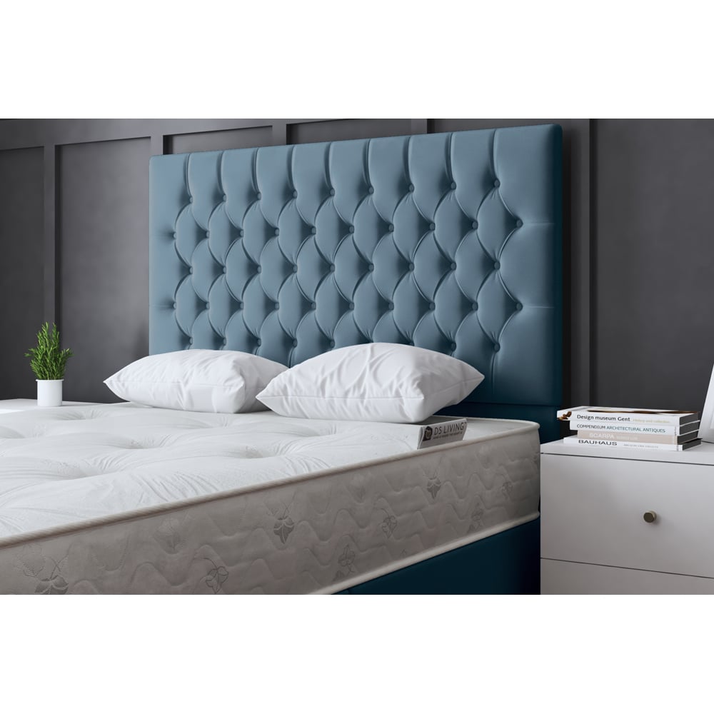 DS Living Seraphine Double Blue Upholstered Panel Divan Bed with 2 Drawer Image 3