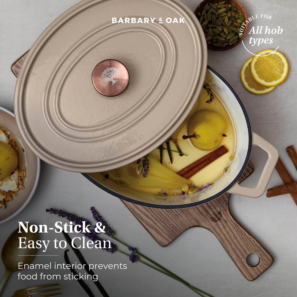 Barbary & Oak Nattura 29cm Cashmere Cast Iron Oval Casserole Dish with Lid Image 4