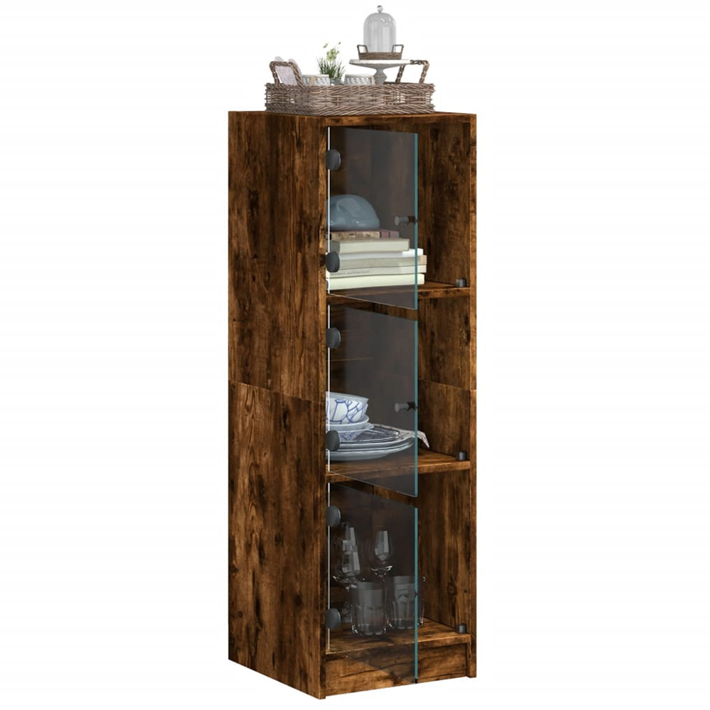 vidaXL 3 Glass Door Smoked Oak Highboard Image 4