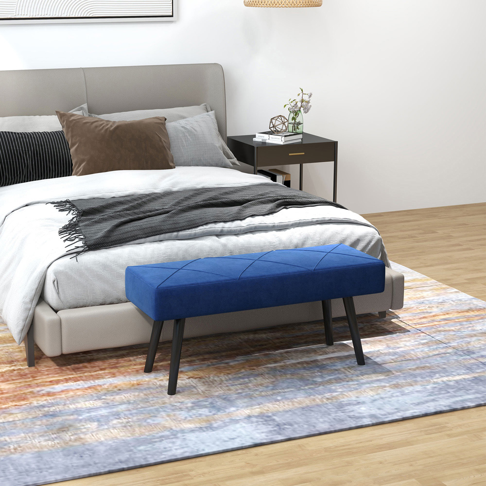 HOMCOM Blue Bed End Bench with X-Shape Design and Steel Legs Image 7