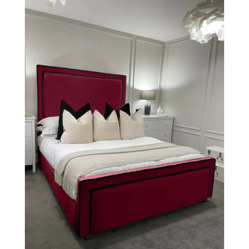 Eleganza Home Bianca Double Maroon Plush Velvet Bed Frame with Headboard and Footboard Image 3