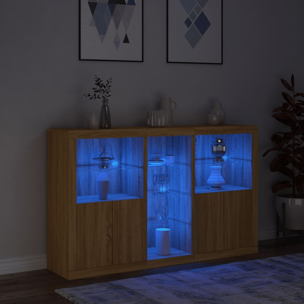 vidaXL 4 Door 8 Shelf Sonoma Oak Sideboard with LED Lights Image 5