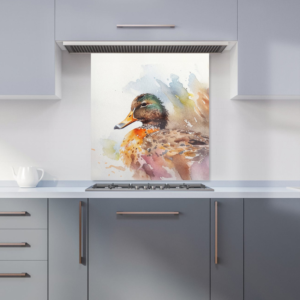 Warren Reed Designer Mallard Watercolour Glass Kitchen Splashback 75 x 70cm Image 1
