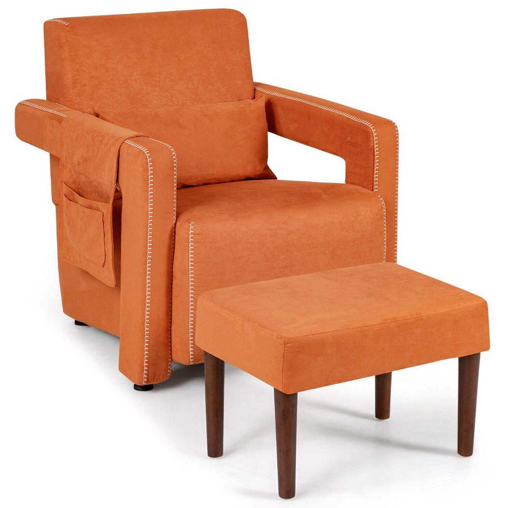 Costway Orange Padded Accent Chair with Footstool Image 3
