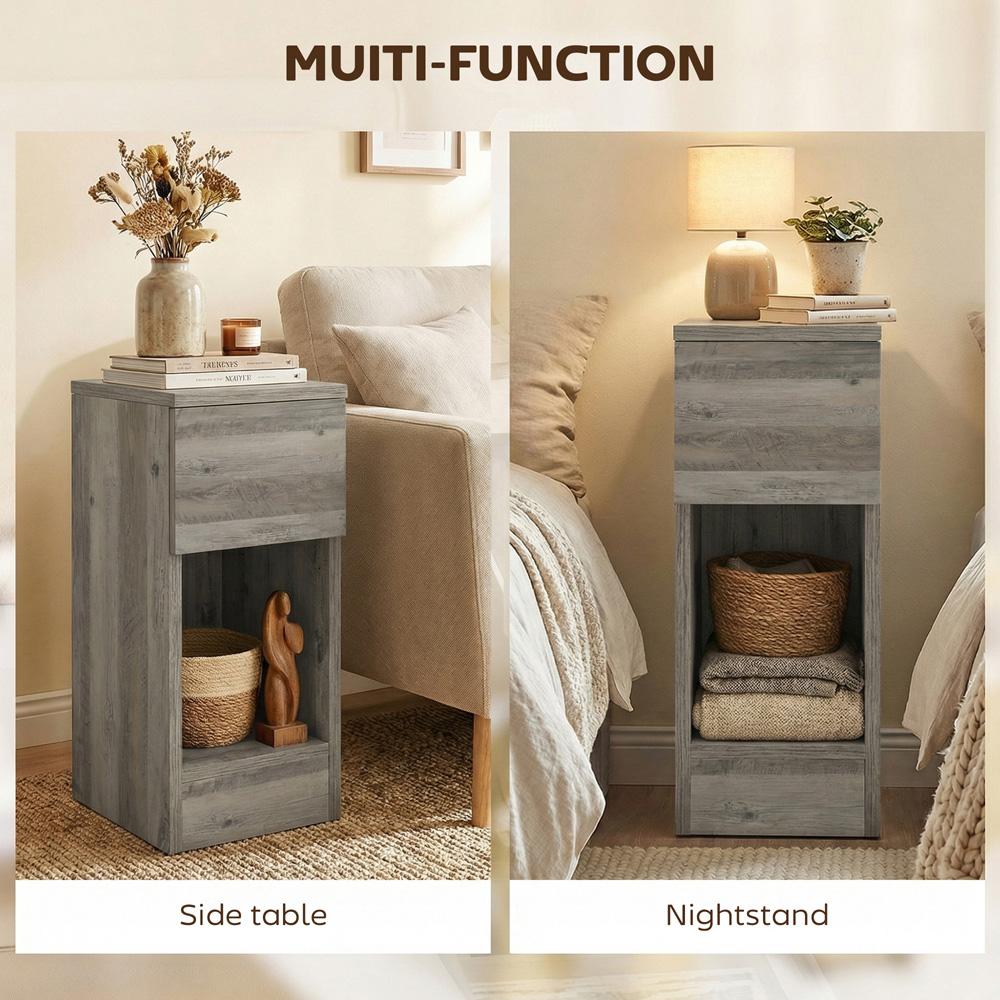 Portland Grey Narrow Bedside Table Set of 2 Image 5