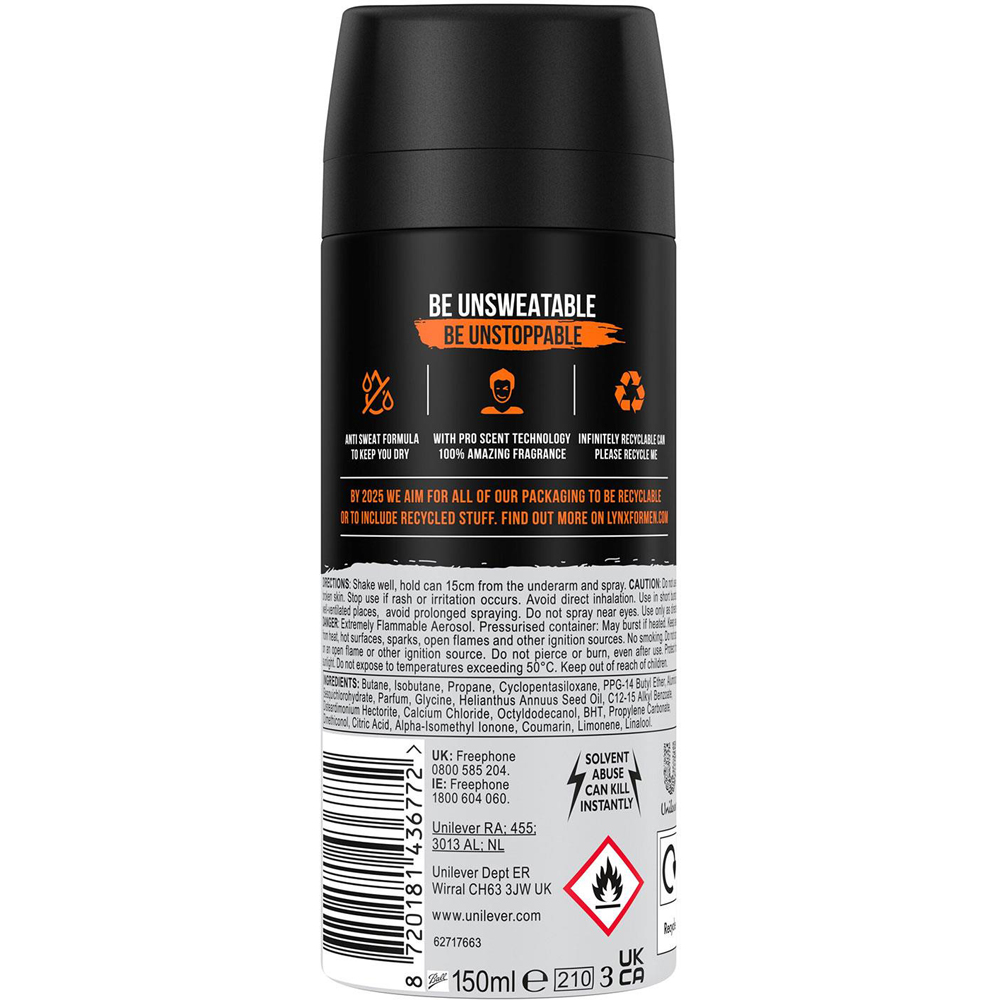 Lynx Jungle Fresh 72 HRS Anti-Sweat Anti-Perspirant Body Spray 150ml 6 Pack Image 3