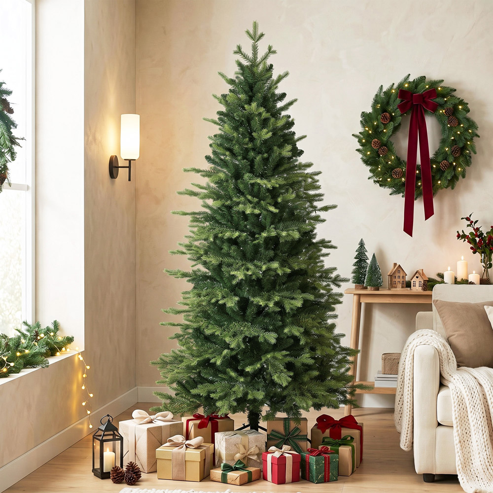 HOMCOM Green Geneva Fir Hinged Artificial Christmas Tree with 1610 Branch Tips 6ft Image 2