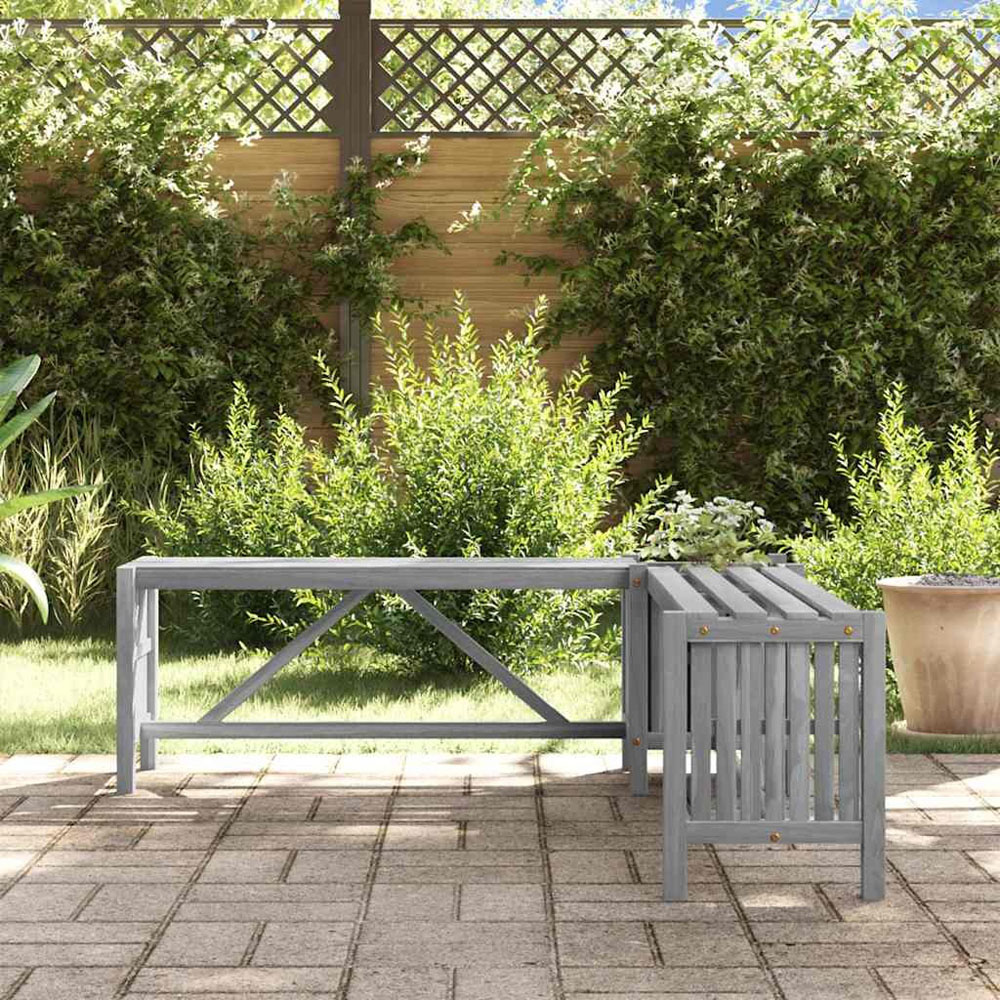 Walplus Grey Solid Acacia Wood Corner Garden Bench with Planter 117cm Image 8