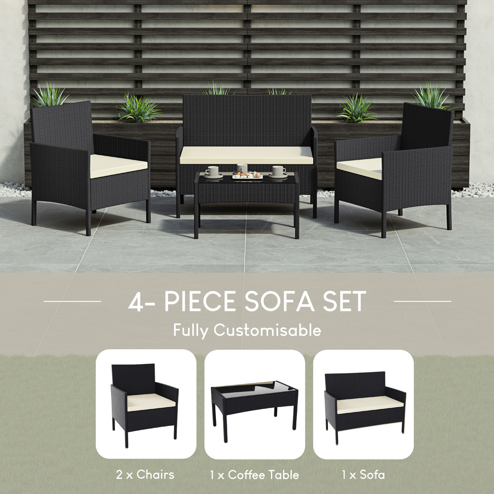 GARDEN VIDA Kendal 4 Seater Black PE Rattan Garden Lounge Set with Cover Image 5