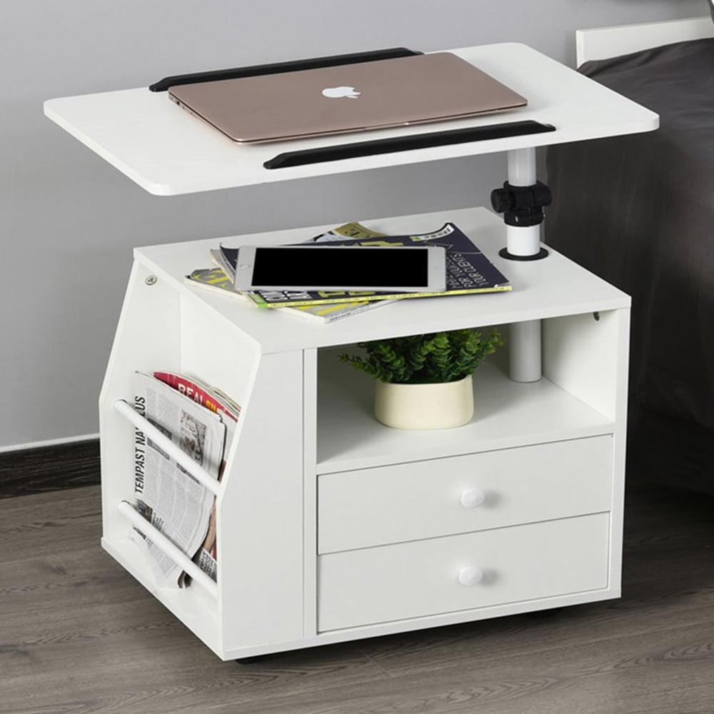 Portland 2 Drawer White Swivel Bedside Table Image 1
