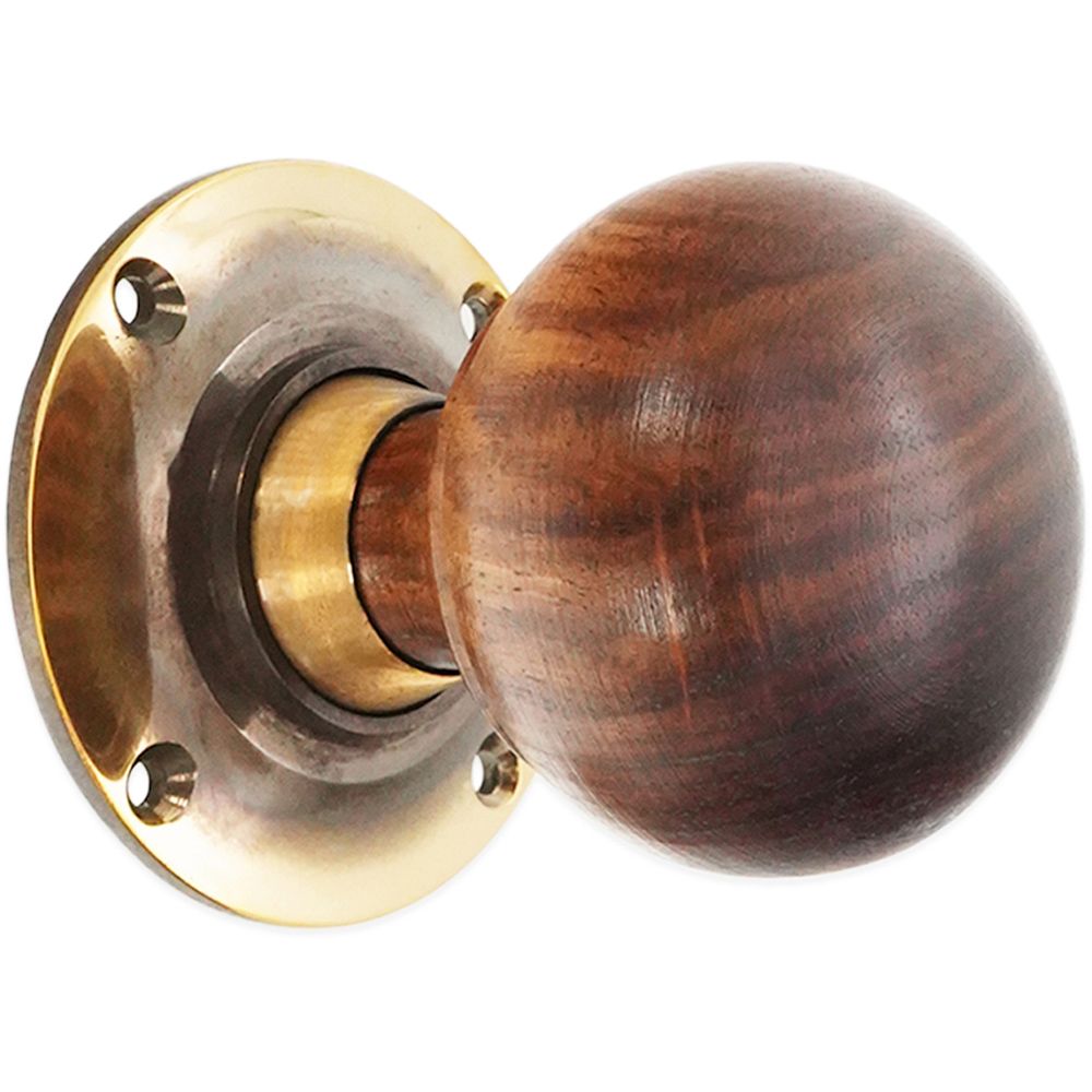 Spira Brass Aged Brass Rosewood Bun Rim and Mortice Door Knob 2 Pack Image 3