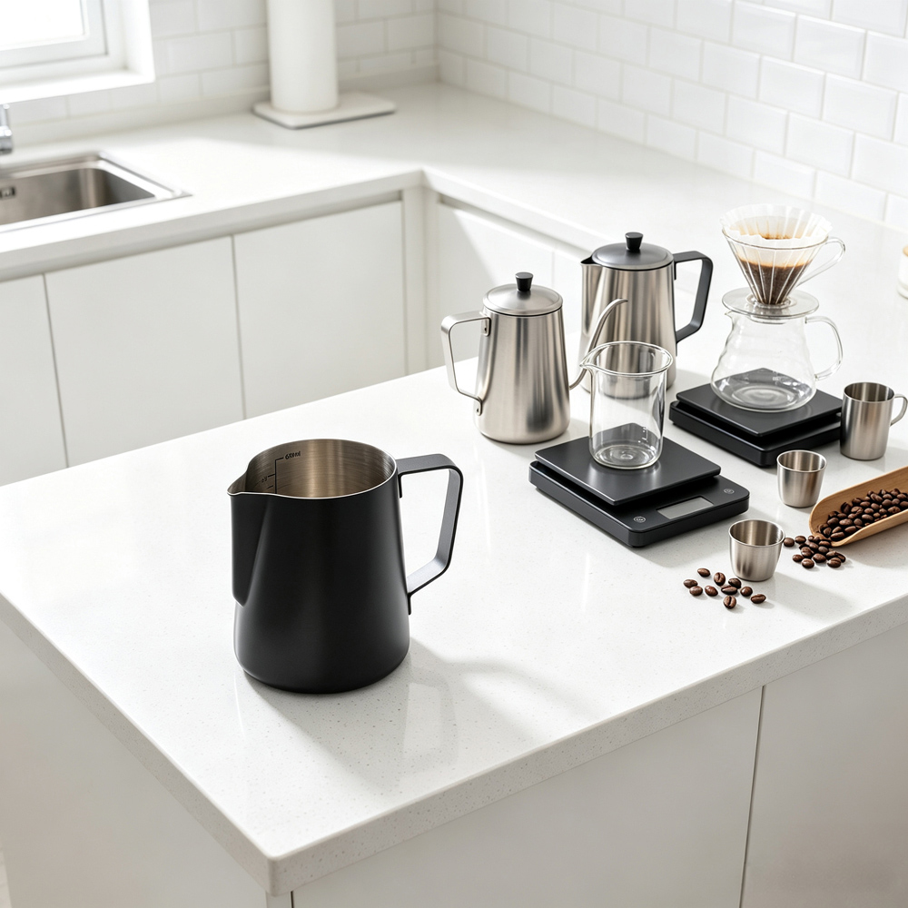 Living and Home Black Stainless Steel Milk Frothing Jug 600ml Image 2