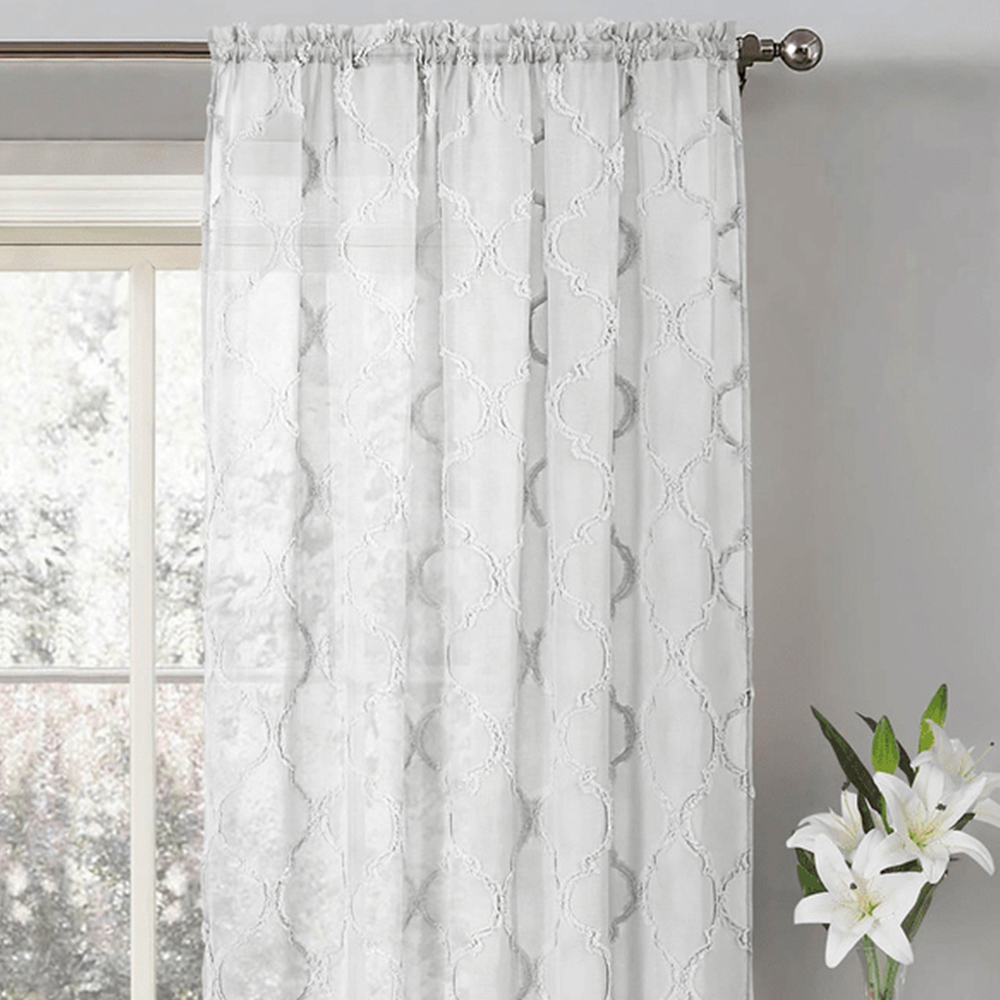Velosso Tufted White Mariella Sheer Voile Panel Curtain 150 x 228cm Image 2
