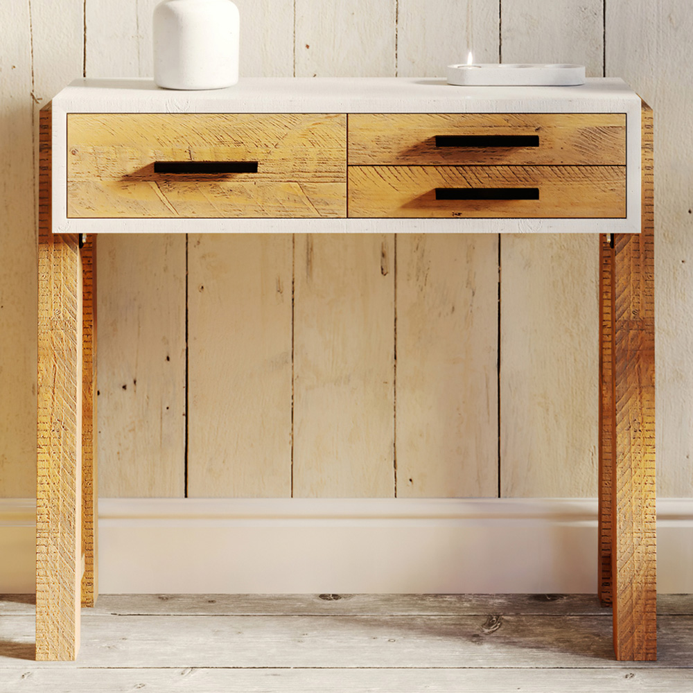 Baumhaus Trinity 3 Drawer White and Brown Small Console Table Image 1