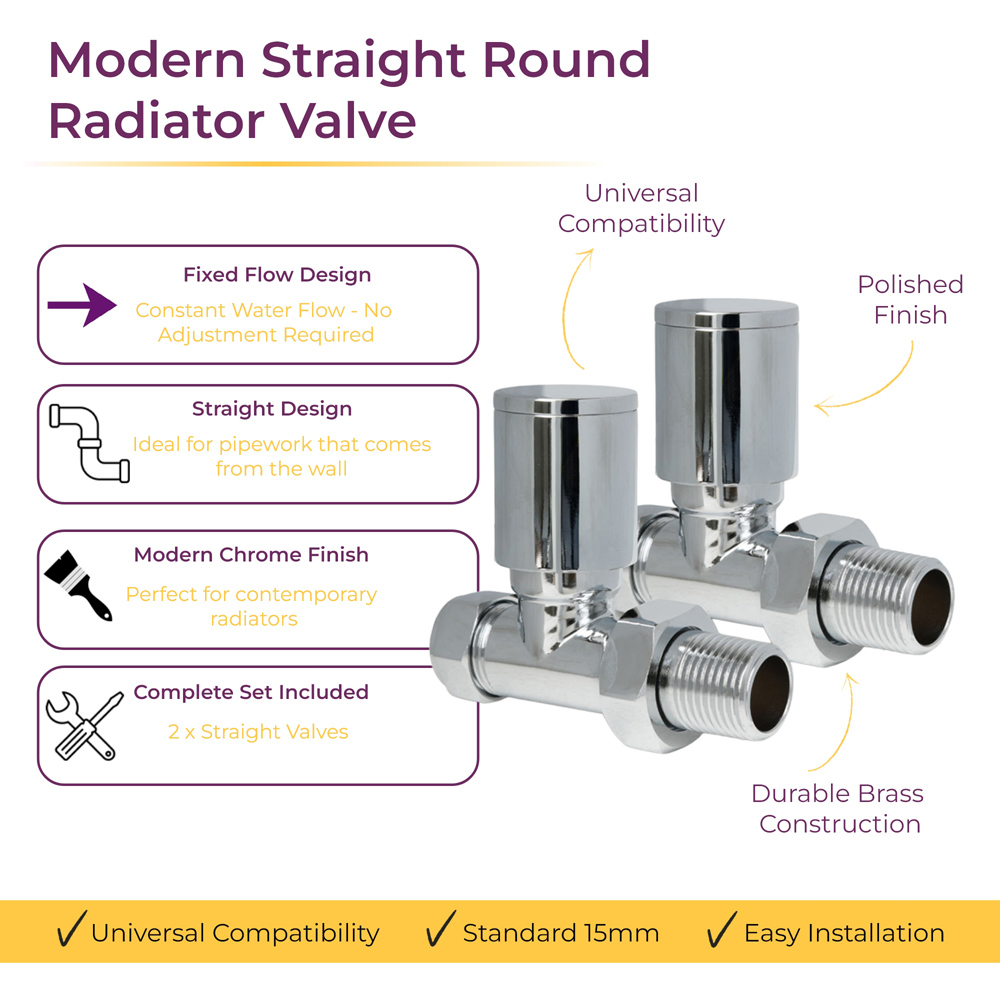Go Bathrooms Chrome Straight Radiator Valves Set 15mm Image 3