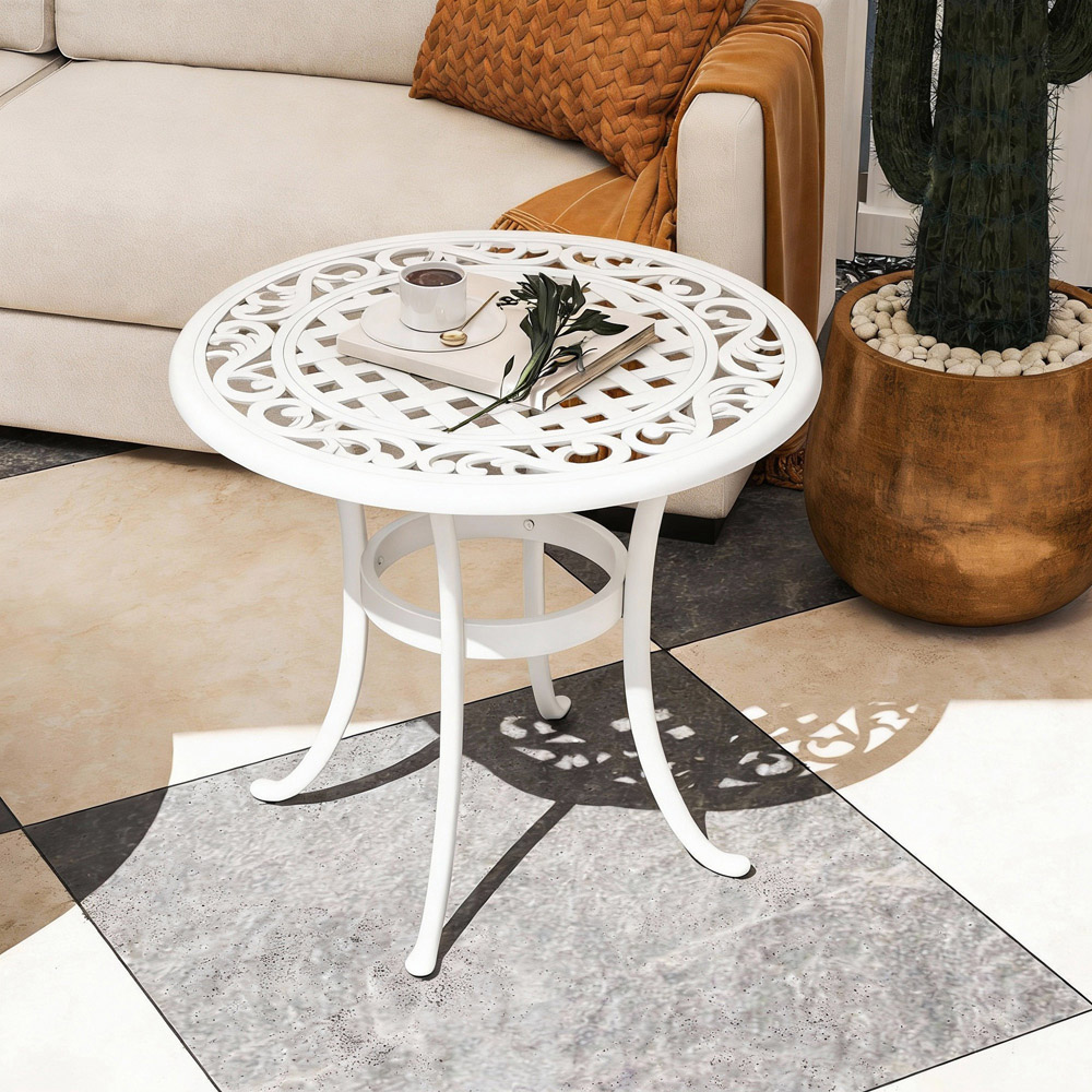 Outsunny White Aluminium Frame Round Garden Table Image 5