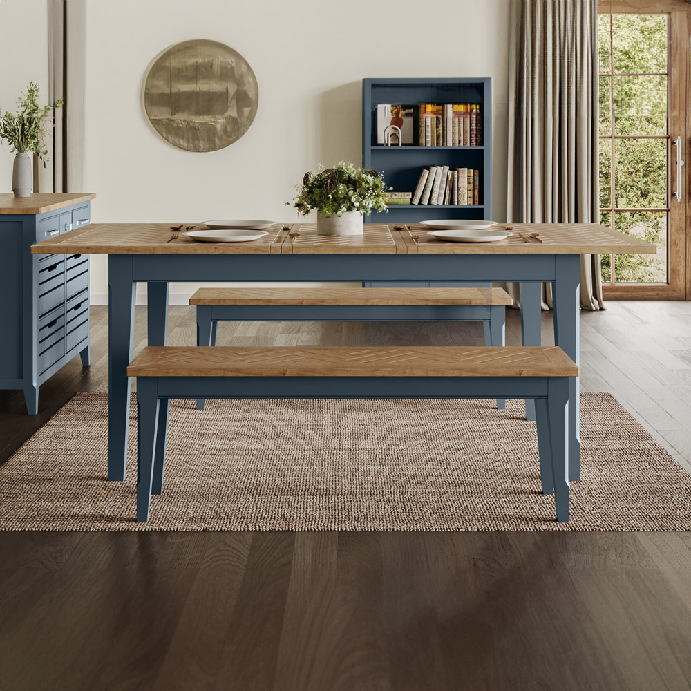 Baumhaus Signature 6 Seater Extending Dining Table Blue and Oak Image 7