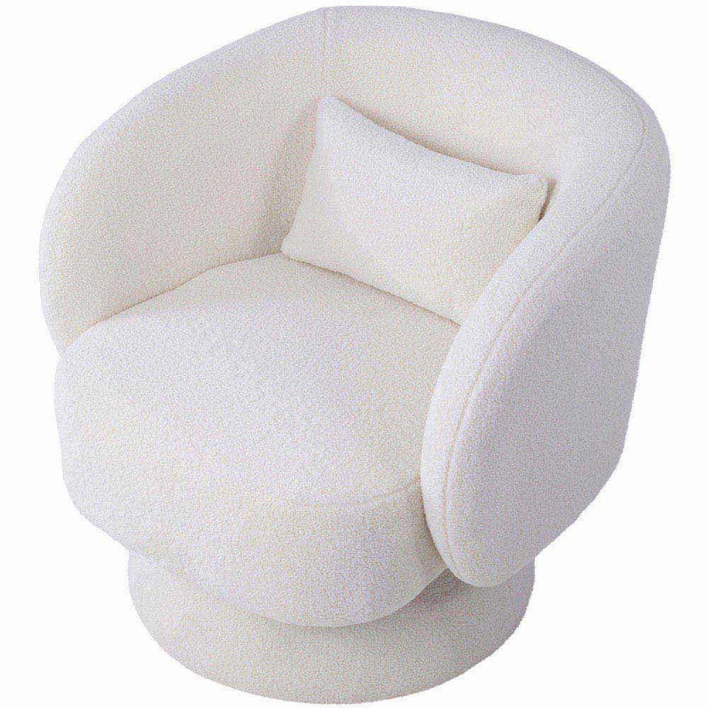 Living and Home White Teddy Fur Upholstered Swivel Chair with Pillow Image 2