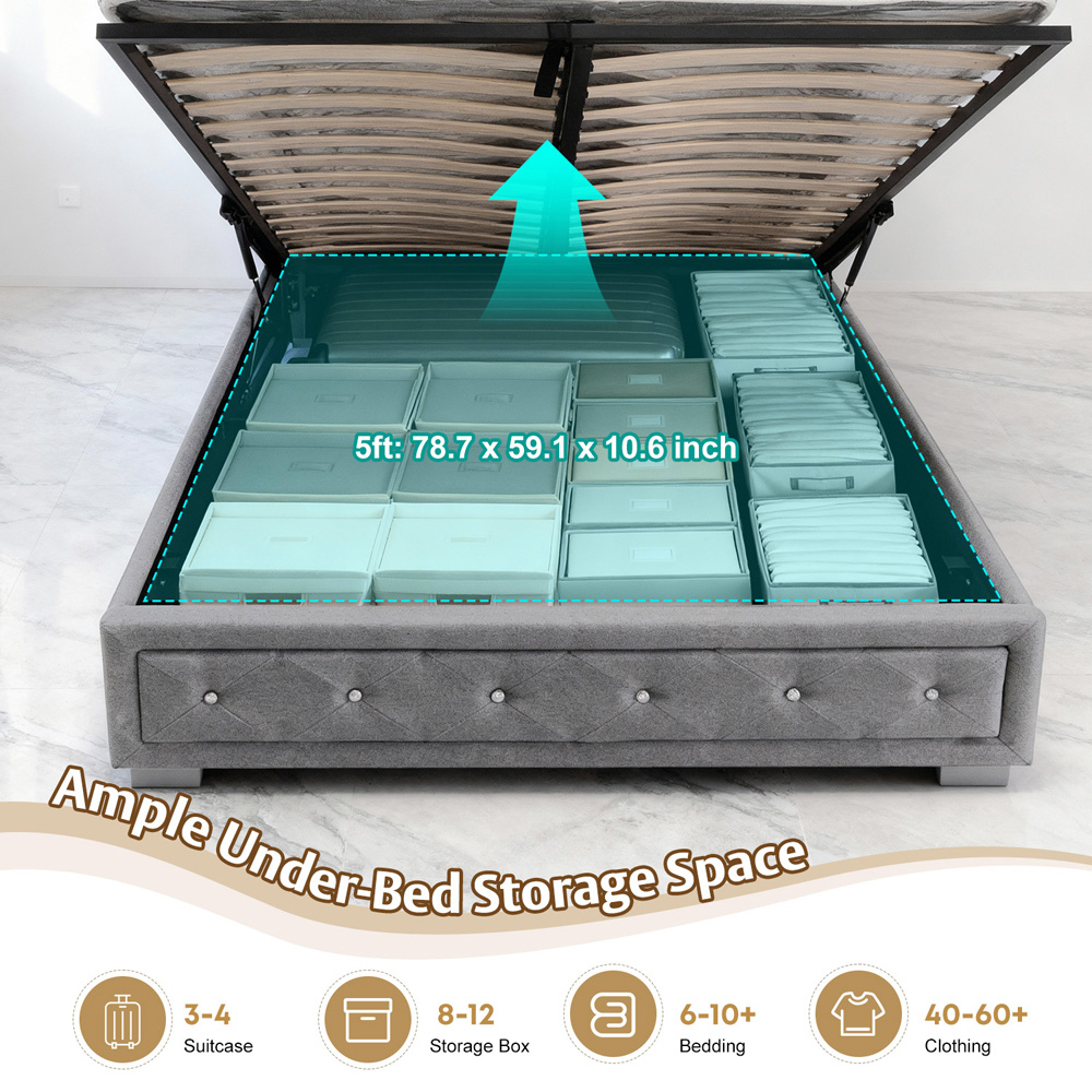 Brooklyn King Size Silver Crushed Velvet Fabric Diamante Ottoman Bed Image 5