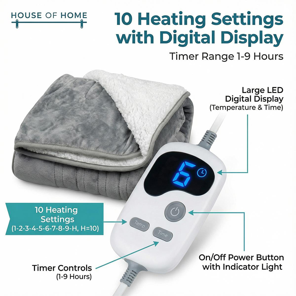 House Of Home Light Grey Soft Fleece Heated Blanket 180cm Image 4