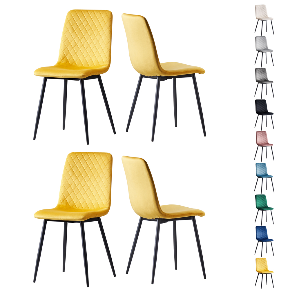Lexi Set of 4 Yellow Velvet Fabric Dining Chairs Image 2