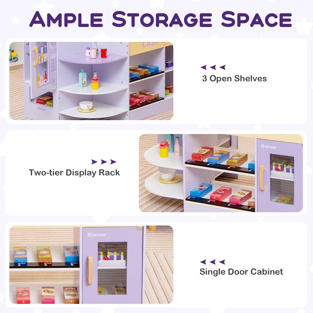 Costway Purple Kids Wooden Grocery Store Supermarket Toy Set Image 7