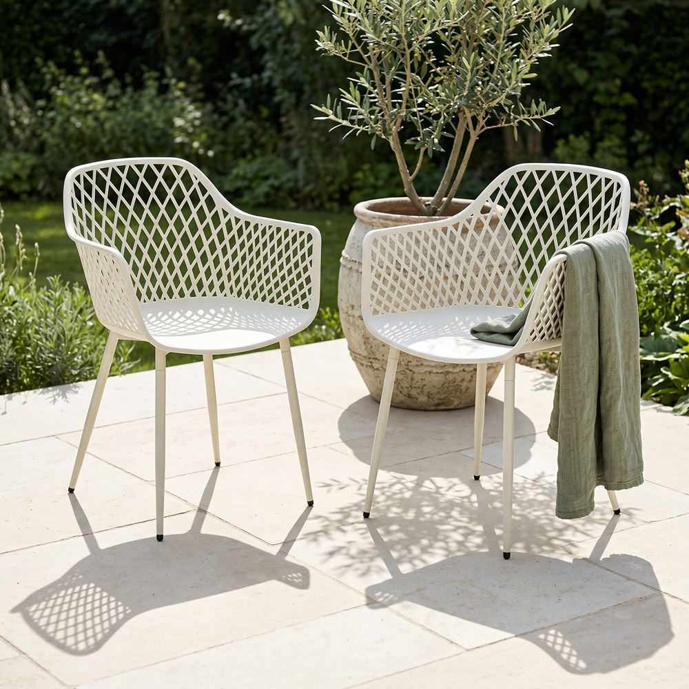 Core Products 2 Seater White Lattice Design Square Metal Foldable Table Garden Bistro Set Image 5