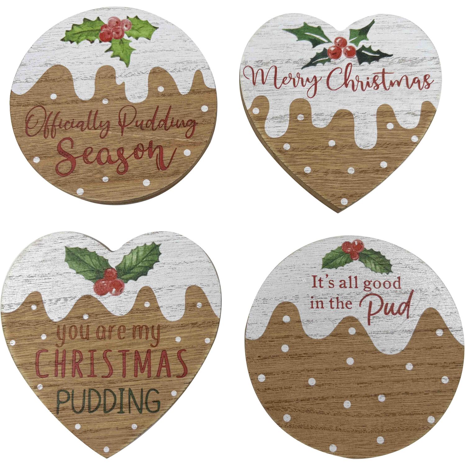 Set of 4 Christmas Pudding Coasters - Natural Image 2