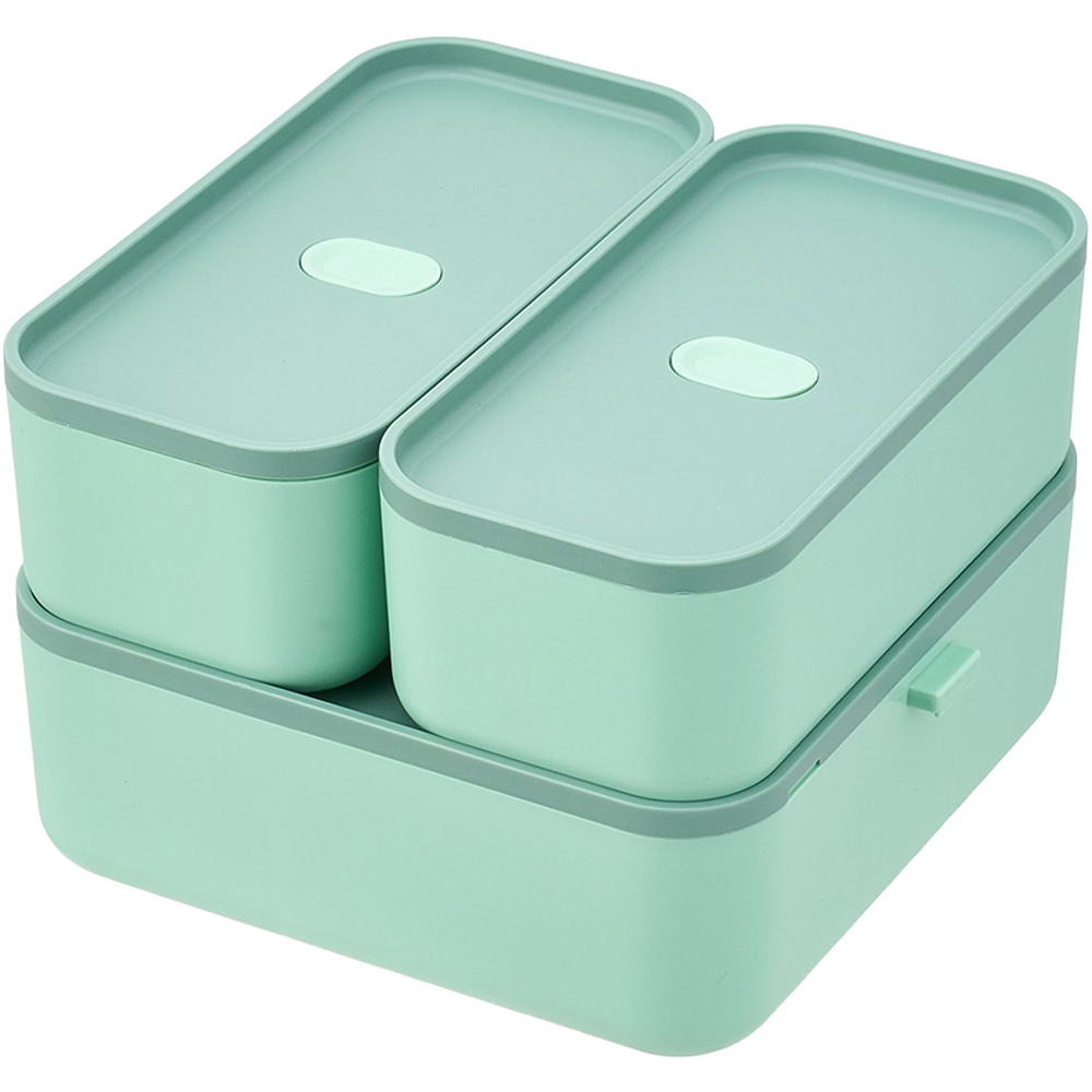 Living and Home 1.8L 2-Tier Green Lunch Box with Cutlery and 2 Top Compartments Image 4