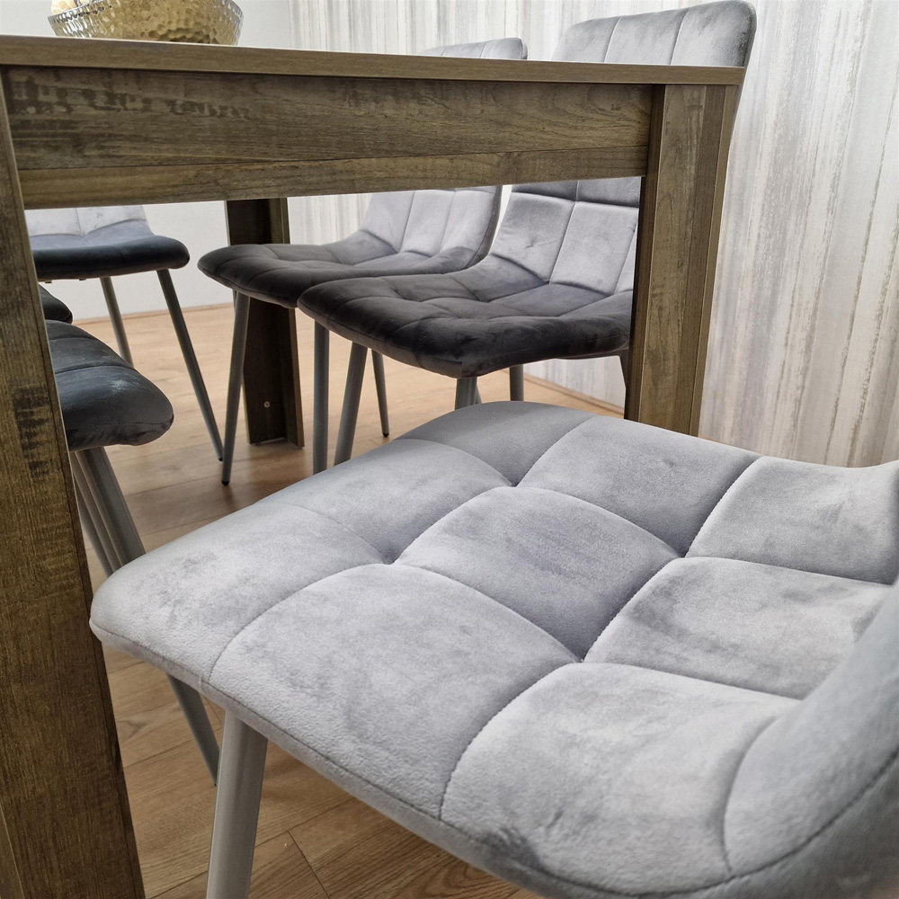 Portland 6 Seater Velvet Dining Set Rustic Effect and Grey Image 3