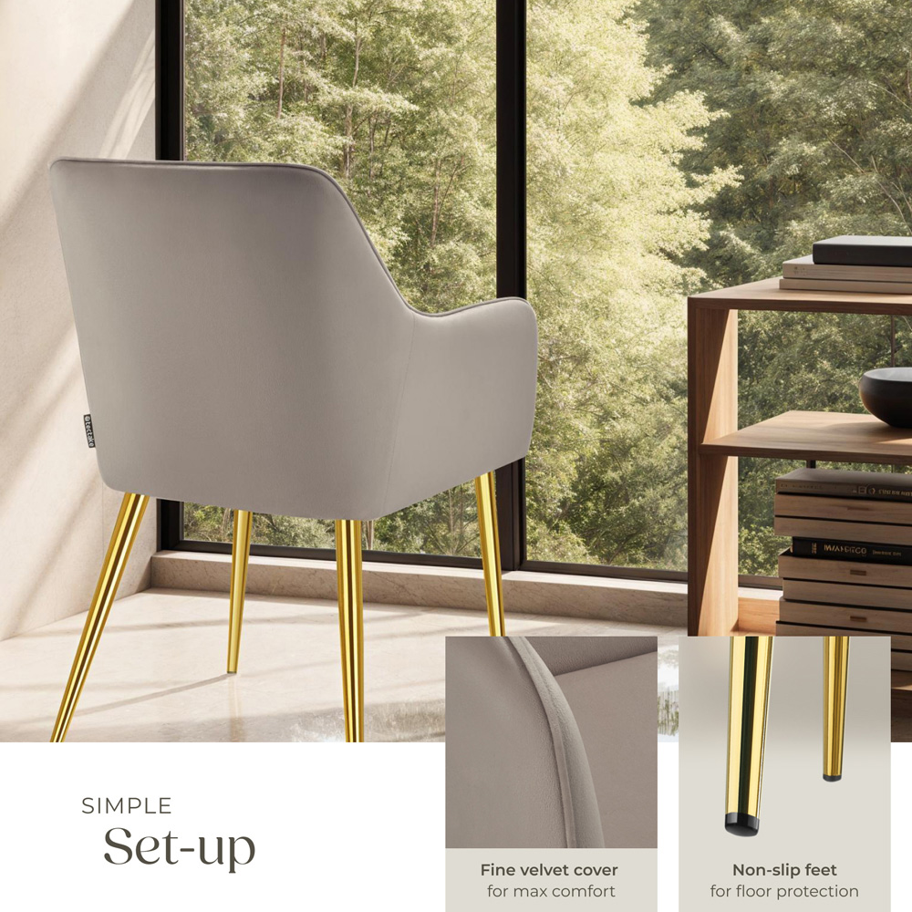 tectake Avane Set of 4 Taupe Velvet Look Padded Dining Chair Image 4