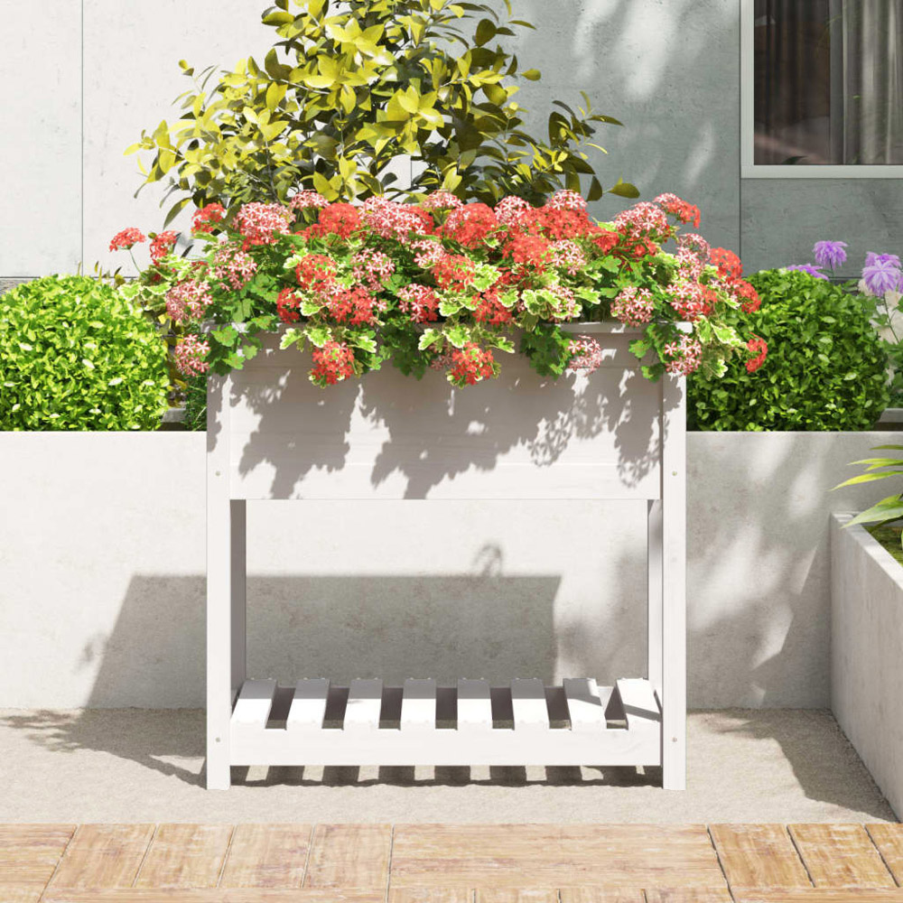 vidaXL White Solid Pine Raised Garden Planter 82.5 x 54 x 81cm Image 2