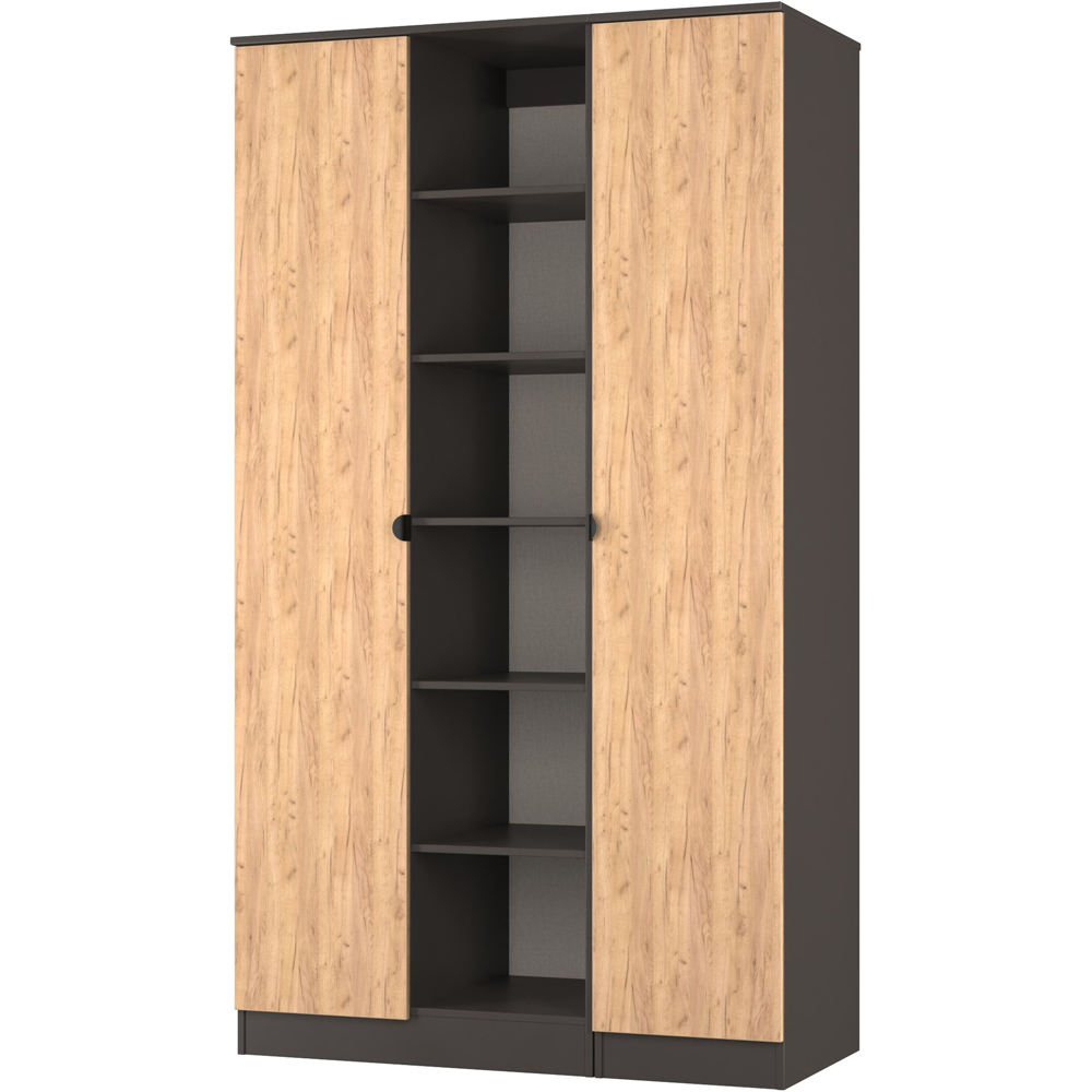 Crowndale Bora 2 Door 6 Shelf Gold Oak and Graphite Triple Wardrobe Image 4