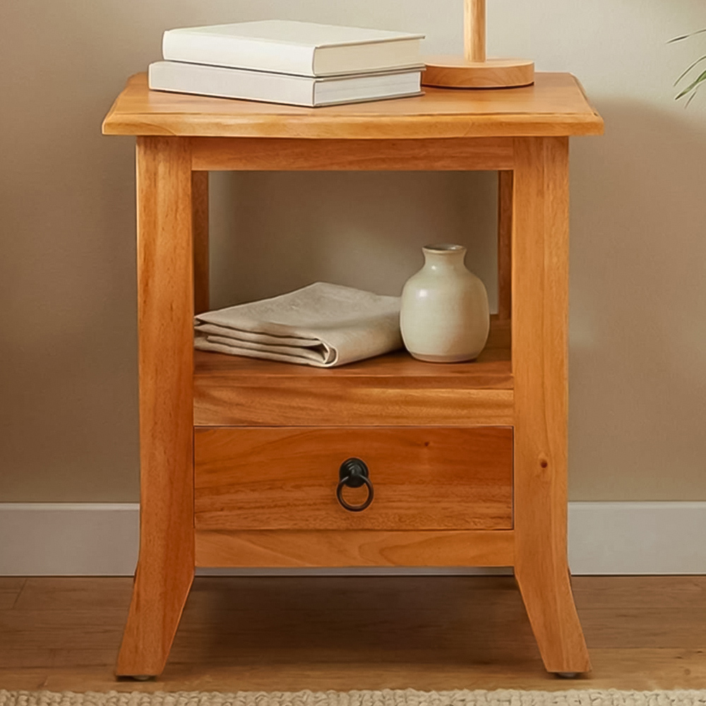 vidaXL Single Drawer Single Shelf Natural Rustic Solid Mahogany Wood Bedside Table Image 1