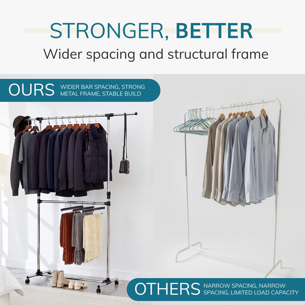 House Of Home Chrome Adjustable Double Clothes Rail Image 6
