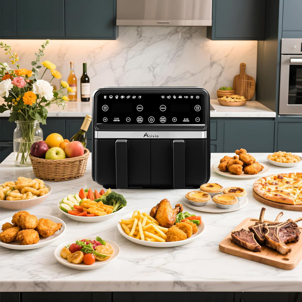 Alivio ZG033E-AIRFRYER Black Dual Basket 9L Air Fryer with LED Touch Screen 2200W Image 2