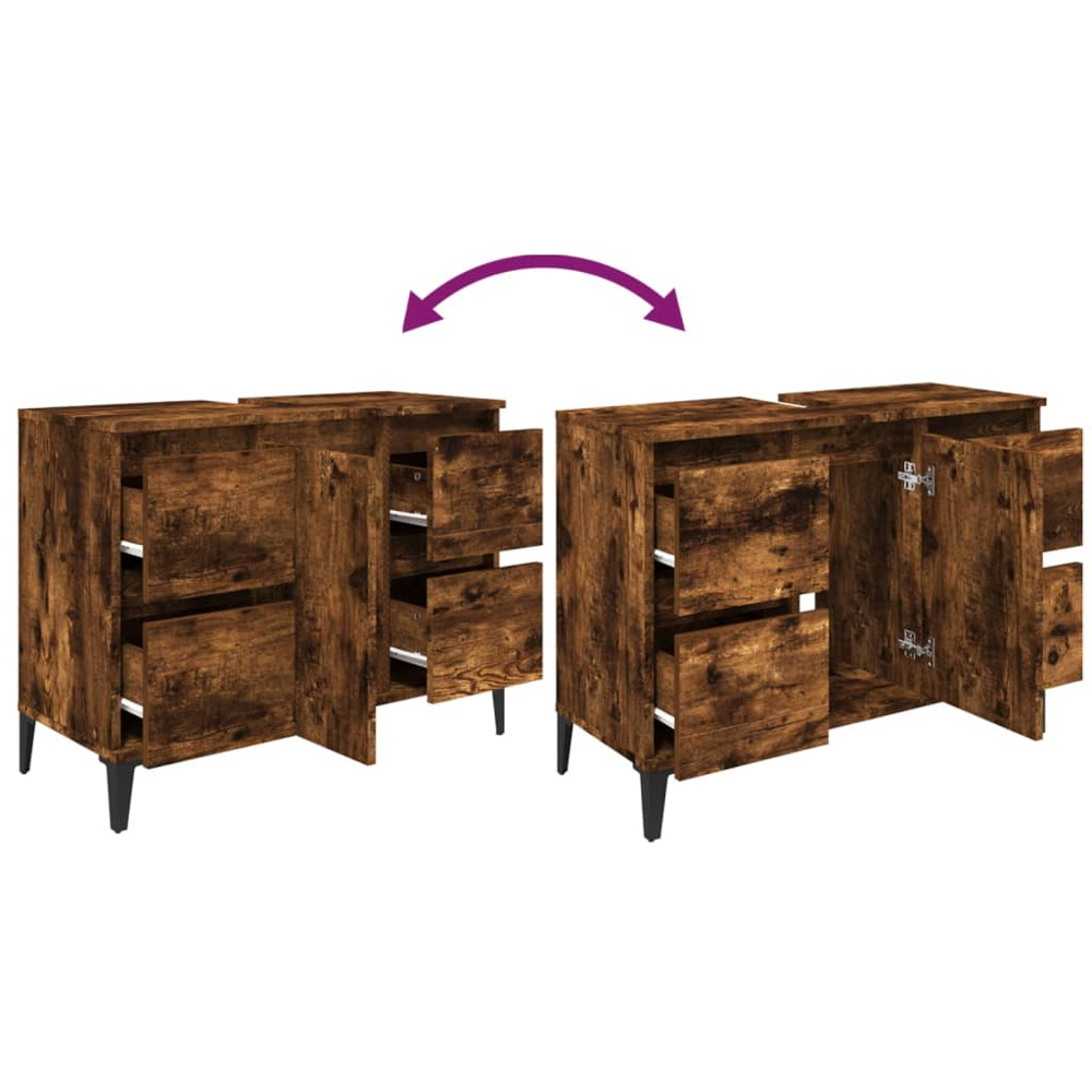 vidaXL Single Door 4 Drawer Brown Bathroom Cabinet Image 7