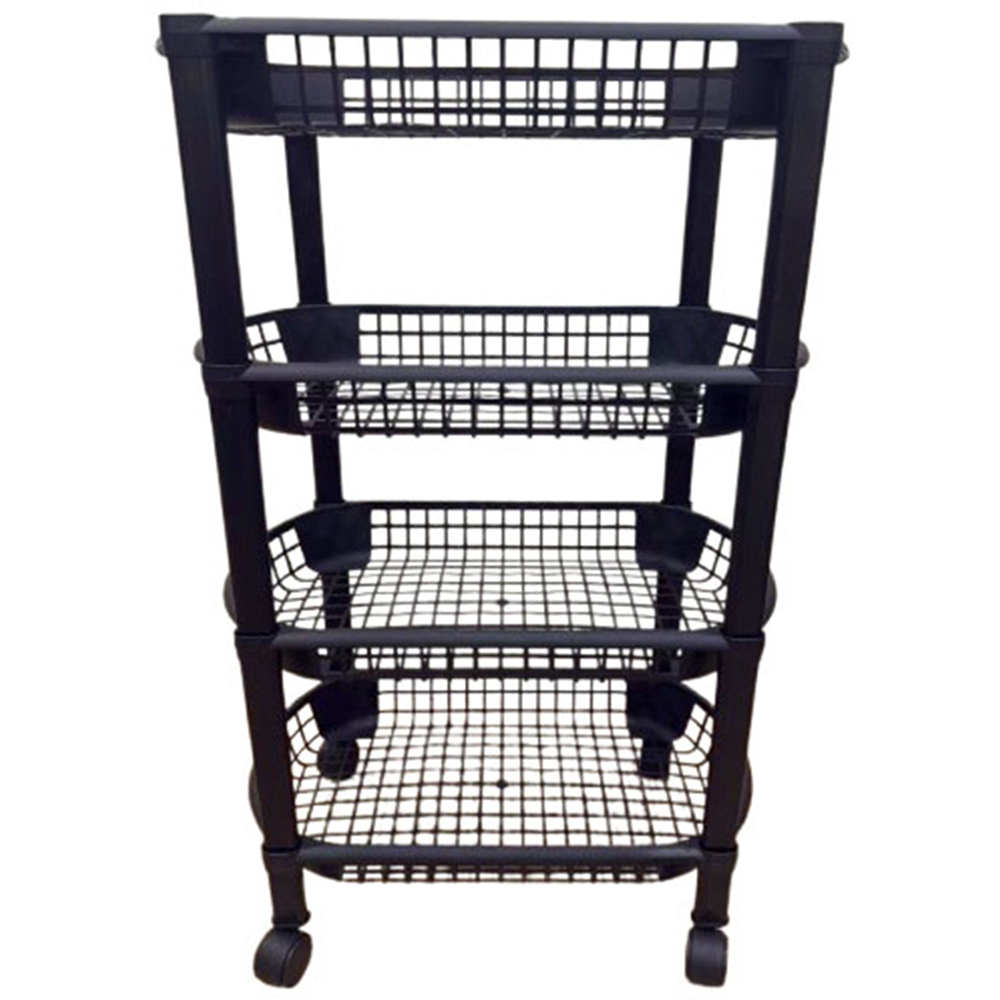 Avilo 4 Shelf Black Rolling Storage Trolley Cart Image 3