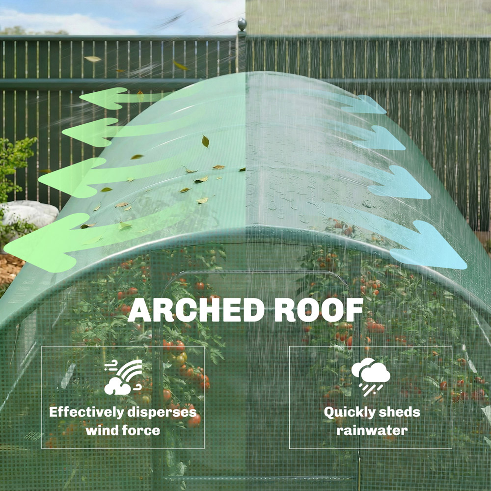 Outsunny Green Polytunnel 3 x 4m Walk-In Greenhouse with 8 Windows Image 4