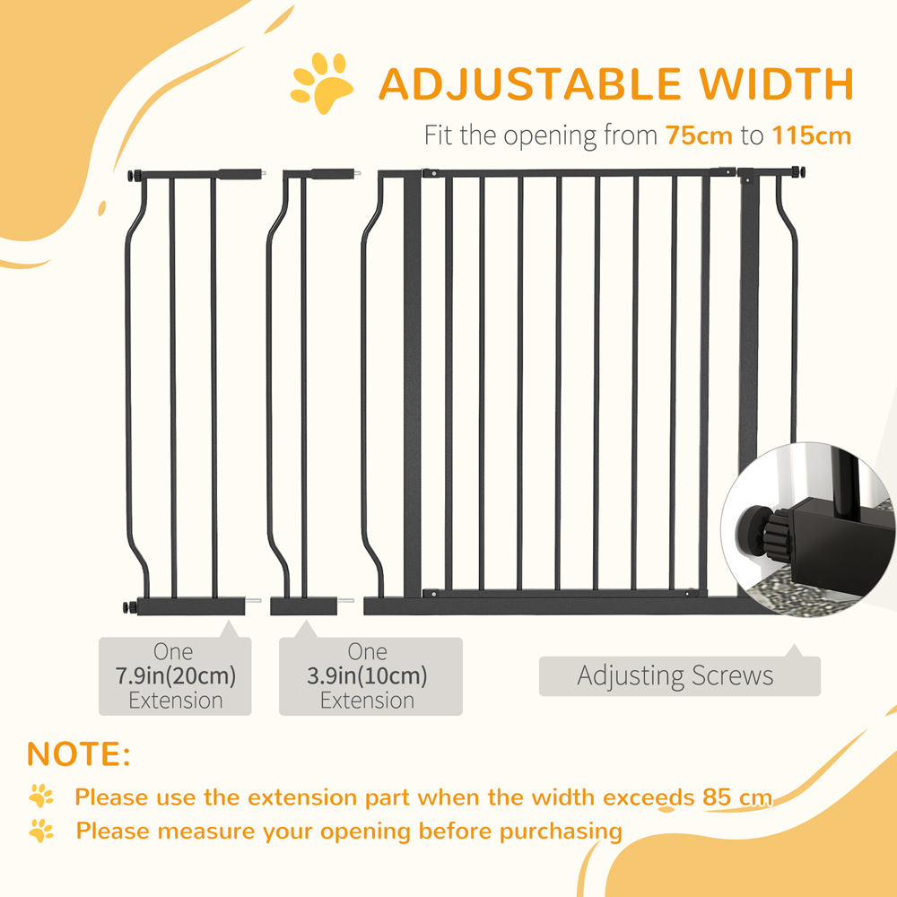 PawHut Black 75-115cm Door Pressure Fit Wide Stair Pet Safety Gate Image 5